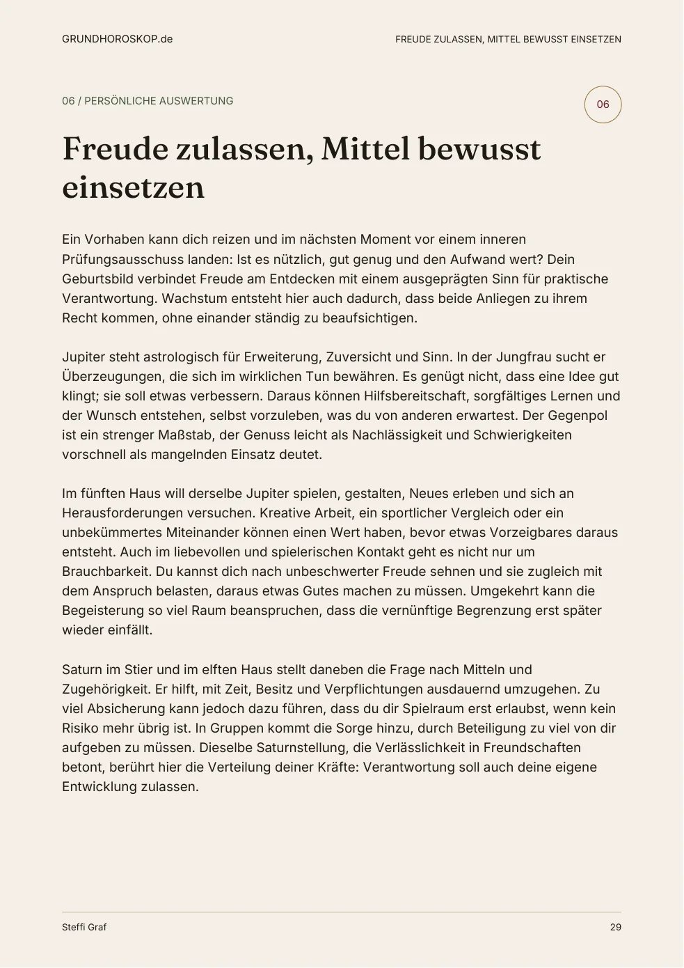 Originalseite 29 der Steffi-Graf-Beispielauswertung: Freude zulassen, Mittel bewusst einsetzen