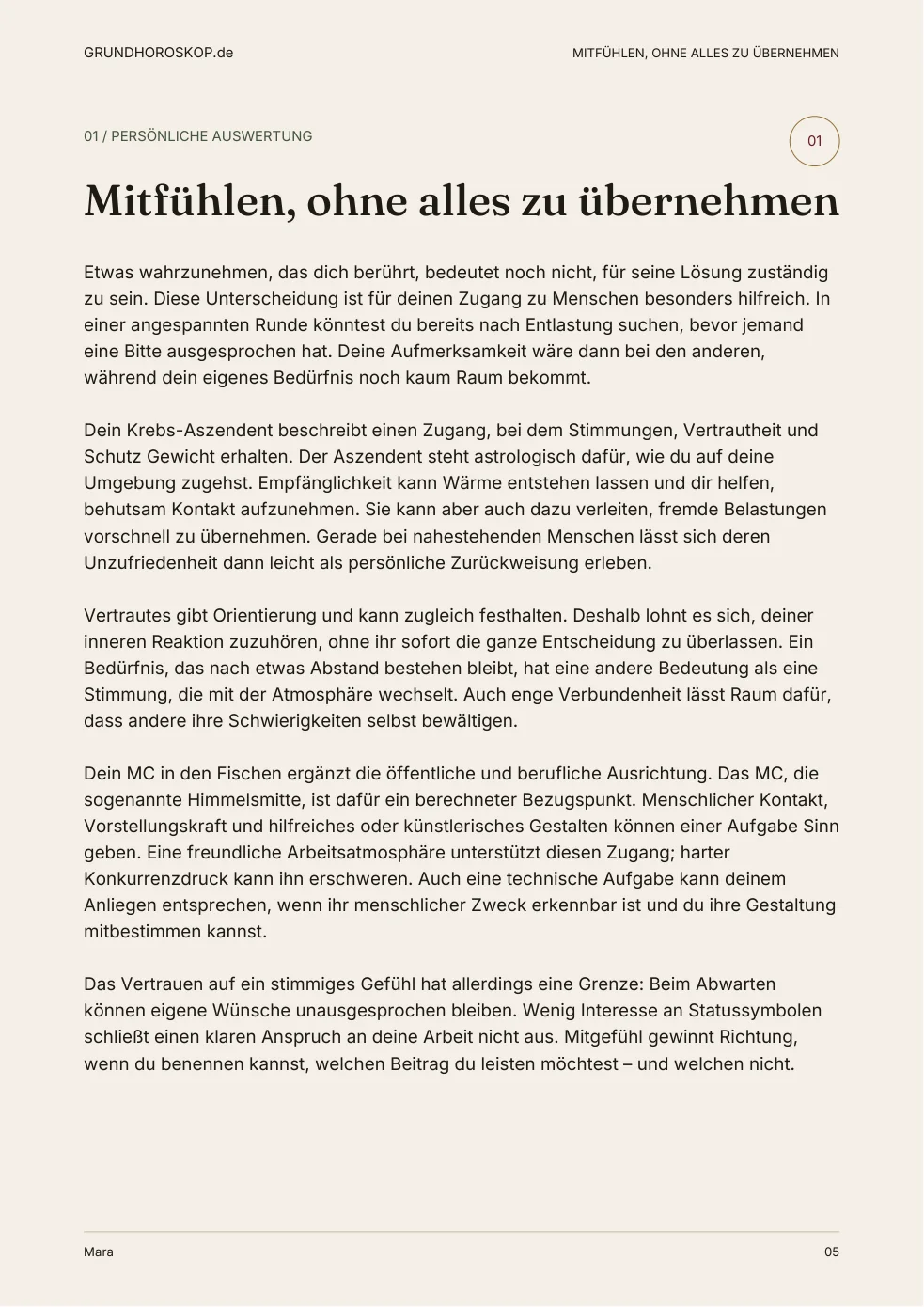 Originalseite 5 der Steffi-Graf-Beispielauswertung: Deutung mit nachvollziehbarem Zusammenhang